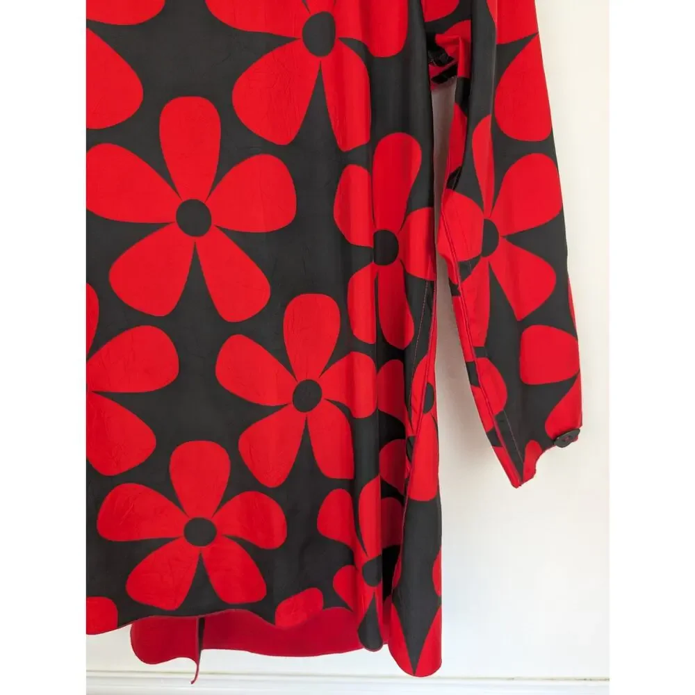 UBU Raincoat Reversible Pleated Floral Hooded Spring Fall Quirky Red Size S